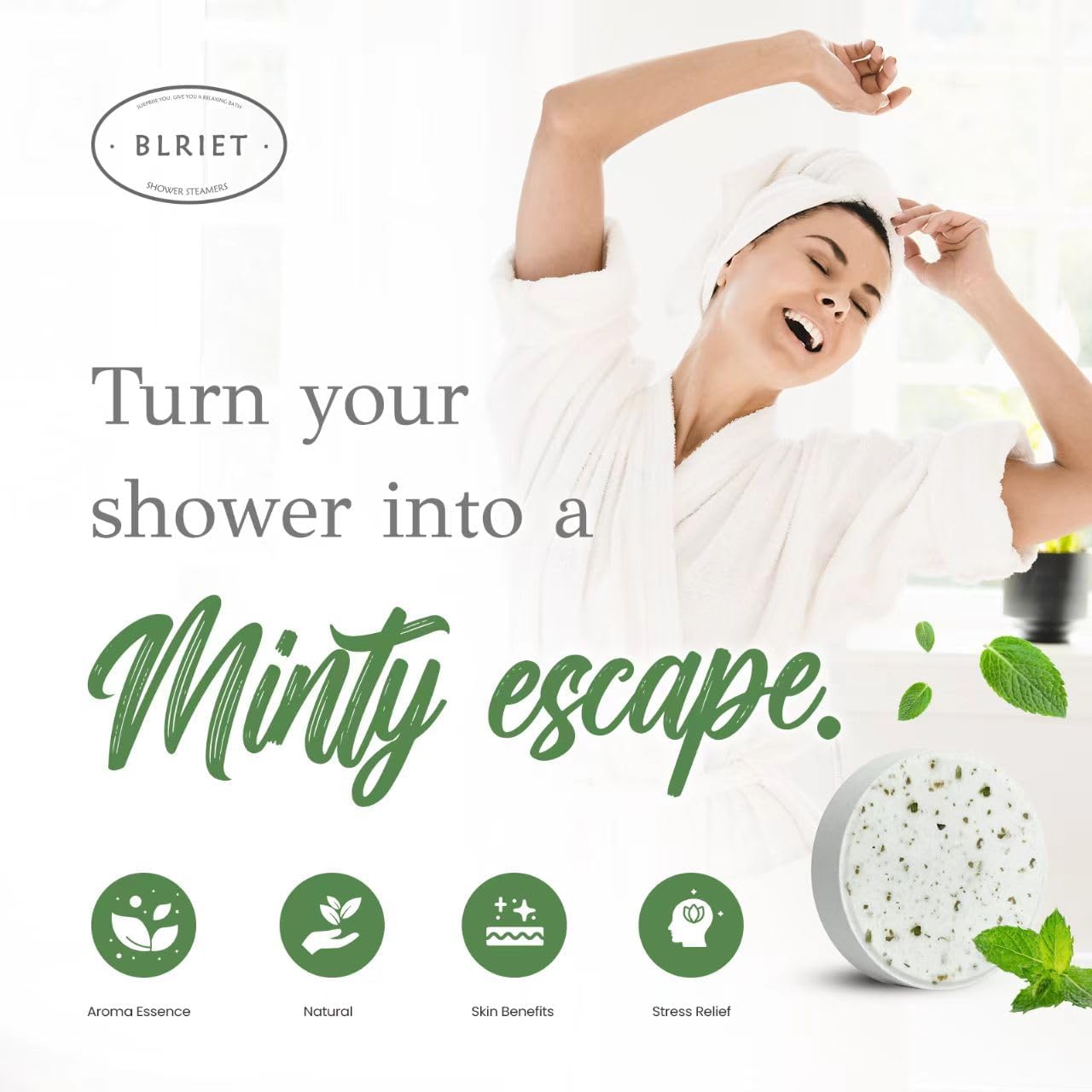 Mint Menthol Shower Steamers Aromatherapy BLRIET 8 Pack White Elephant Birthday Gifts Stocking Stuffers for Women Men Teens Self Care Travel Essentials Spa Gifts with Natural Essential Oils