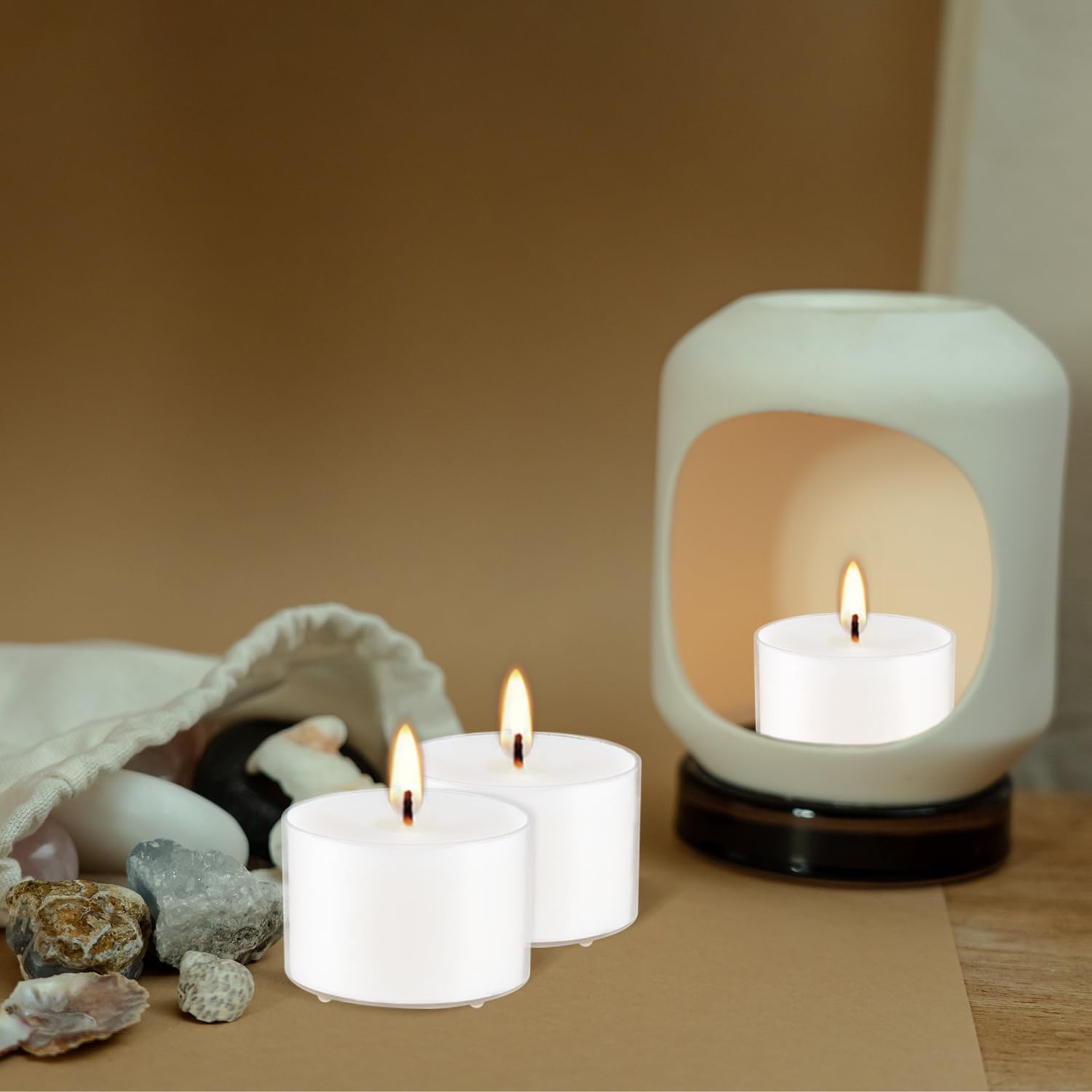 Set of 50 White Scented Tealight Candles Bulk, Vanilla Fragrance Wax with Clear Container, for Restaurant Dinner Weddings Baby Showers, Long Burning, 8 Hours