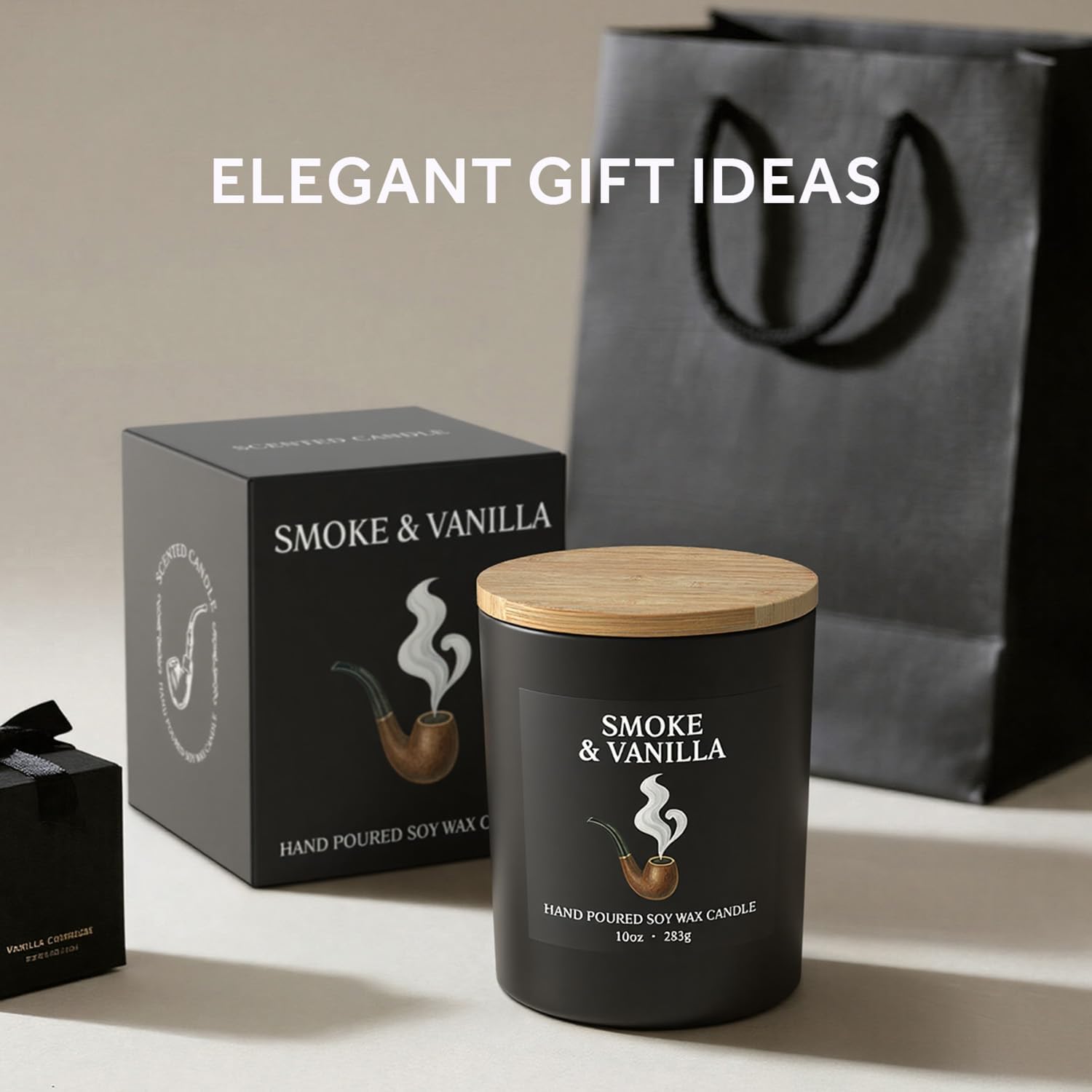 NORVENCE Candles for Men, Smoke ＆ Vanilla Scented Candle Gifts for Men and Women, 10oz Soy Candles with Bamboo Lid for Home Scented, Birthday Gifts for Men
