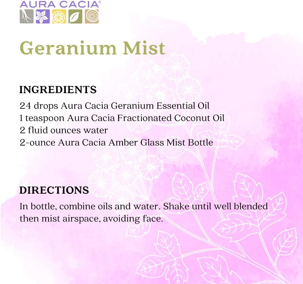 Aura Cacia 100% Pure Geranium Essential Oil | GC/MS Tested for Purity | 15 ml (0.5 fl. oz.) | Pelargonium graveolens