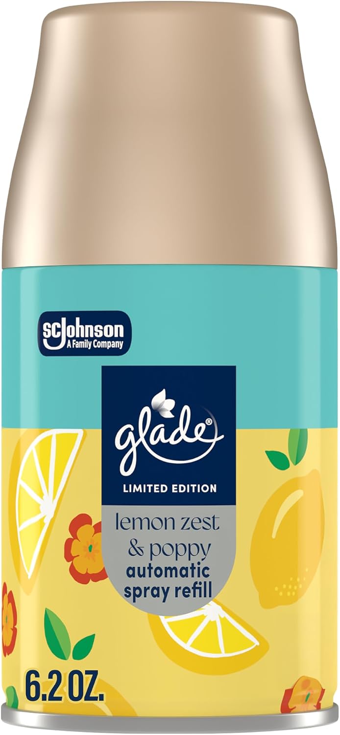 Glade Automatic Spray Refill, Lemon Zest & Poppy, Scented Air Freshener for Home and Bathroom, 6.2 Oz