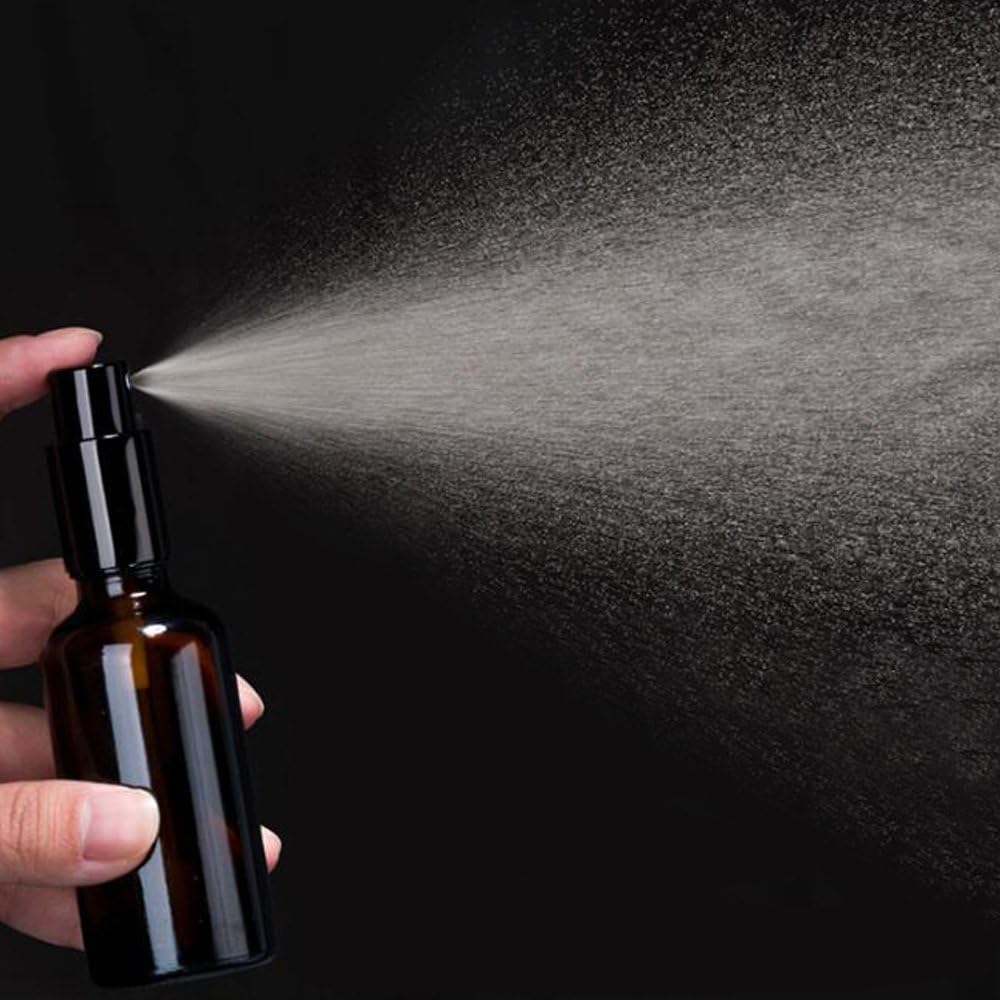 YIZHAO Black Glass Spray Bottles 1oz, with Small Fine Mist Spray, Metal Cap, Refillable for Essential Oil,Travel,Cleaning,Perfume,Aromatherapy,Makeup – 6 Pcs