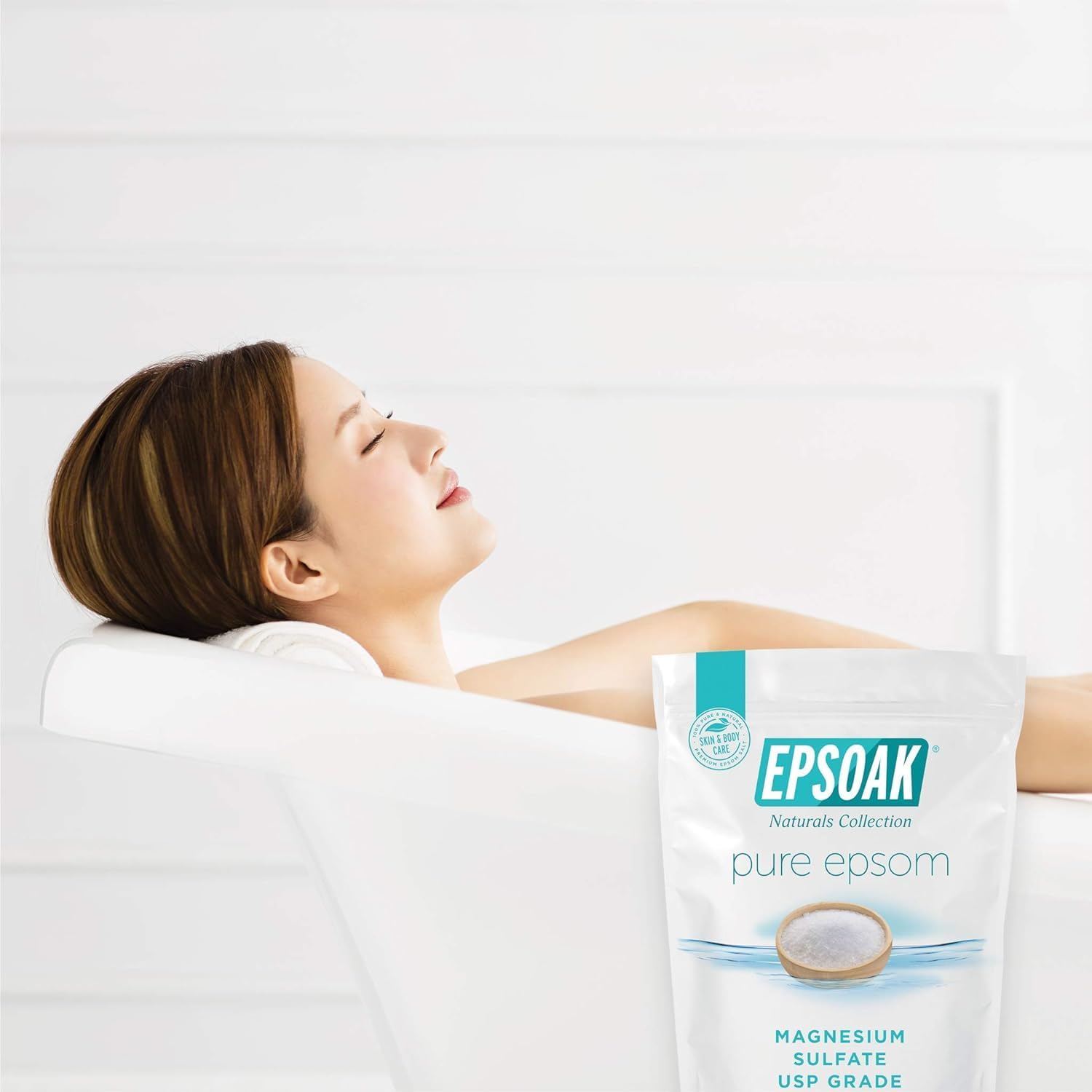 Epsoak Epsom Salt 5 lb. Magnesium Sulfate USP. Resealable Epsom Salt Bag Unscented, Made in The USA, Cruelty-Free Certified