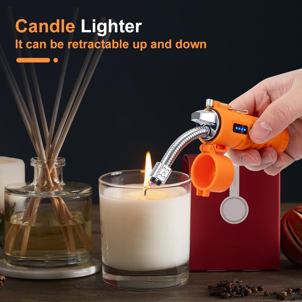 LcFun Electric Lighters Rechargeable Lighters Flexible Neck Dual Arc Electronic Lighter USB C Lighter with LED Battery Indicator and Flashlight for Candle, Camping, Hiking, Outdoor Adventure