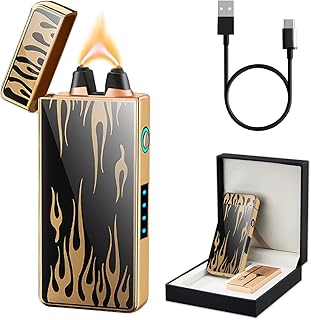 Electric Plasma Lighter - Rechargeable, Windproof with Battery Display, USB, Vintage for Candle, Fireworks, Incense Stick
