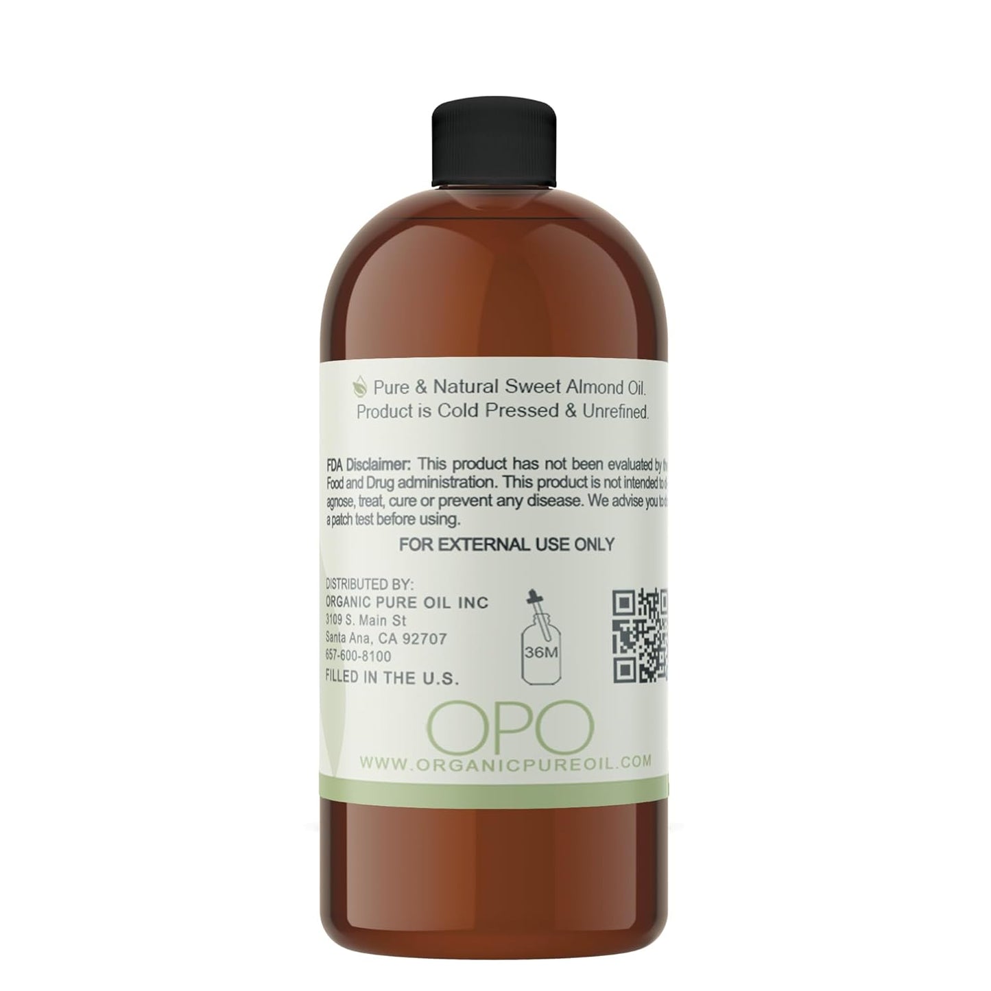 Sweet Almond - Pure & Cold Pressed, Non-GMO, Unrefined, Vegan, Extra Virgin Unrefined 32 OZ for Face Hair Skin Body Lips By Organic Pure Oil - Packaging May Vary