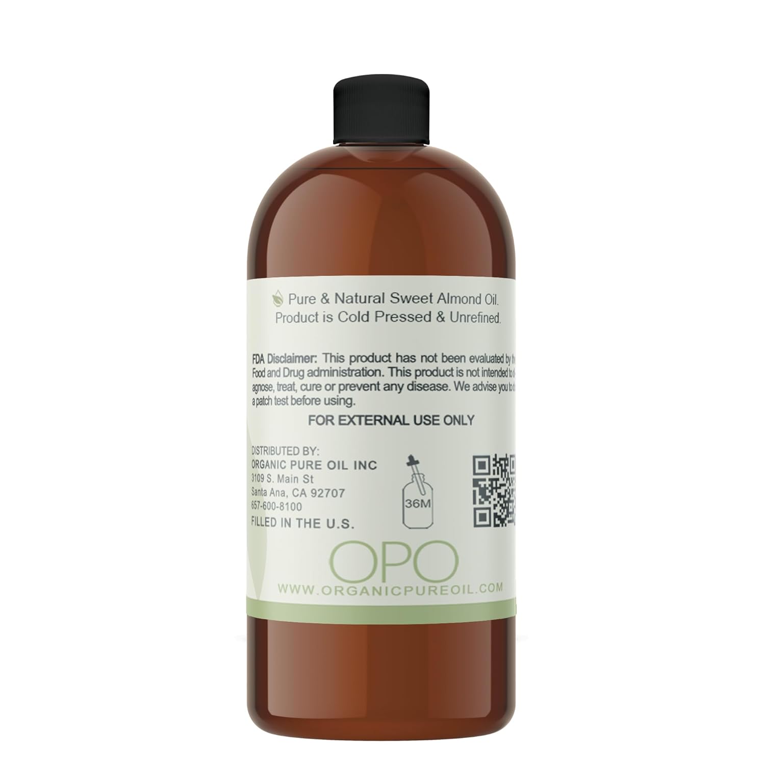 Sweet Almond - Pure & Cold Pressed, Non-GMO, Unrefined, Vegan, Extra Virgin Unrefined 32 OZ for Face Hair Skin Body Lips By Organic Pure Oil - Packaging May Vary