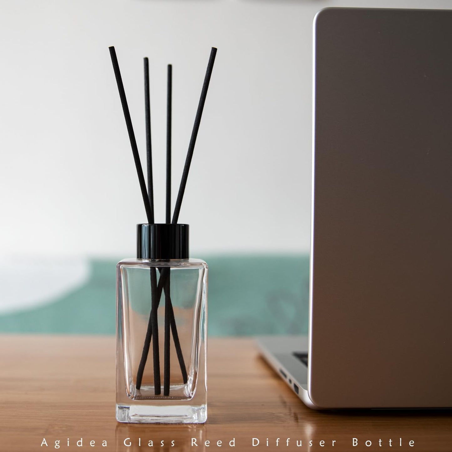 4PCS Empty Glass Fragrance Reed Diffuser Bottles, Refillable Diffuser Bottles with 20pcs Reeds Sticks & Black Caps & Funnel, Diffuser Jars for Home Oil Fragrance Decoration (100ML)