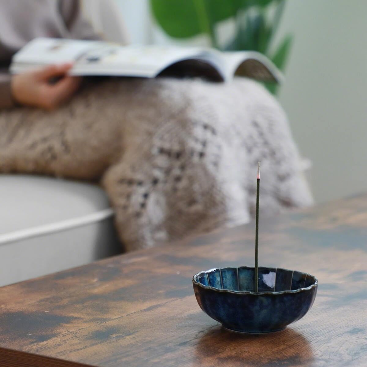 Gift Set: Sandalwood Incense Sticks & Navy Blue Lotus Holder by Asayu Japan