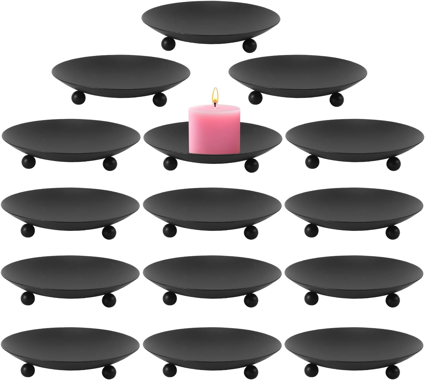 15 Pack Candle Holder Plate, Iron Plate Candle Holders, 4.33" D x 0.78" H, Matte Black, Perfect for LED & Wax Candles, Weddings, Home Decor