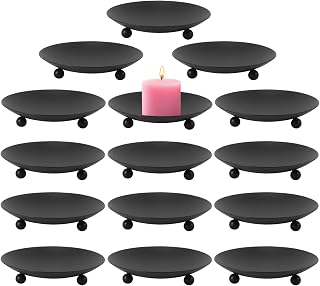 15 Pack Candle Holder Plate, Iron Plate Candle Holders, 4.33" D x 0.78" H, Matte Black, Perfect for LED & Wax Candles, Weddings, Home Decor