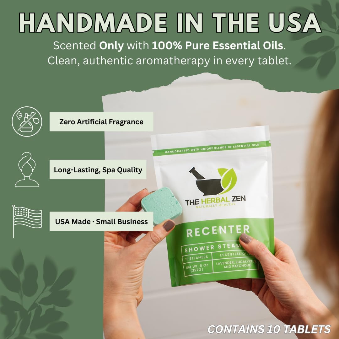 Recenter Shower Steamers Aromatherapy for Relaxing - USA Made Mothers Day Gift for Her - Lavender & Eucalyptus Shower Bomb Tablets – Soothing Natural Essential Oils (10 Pack)