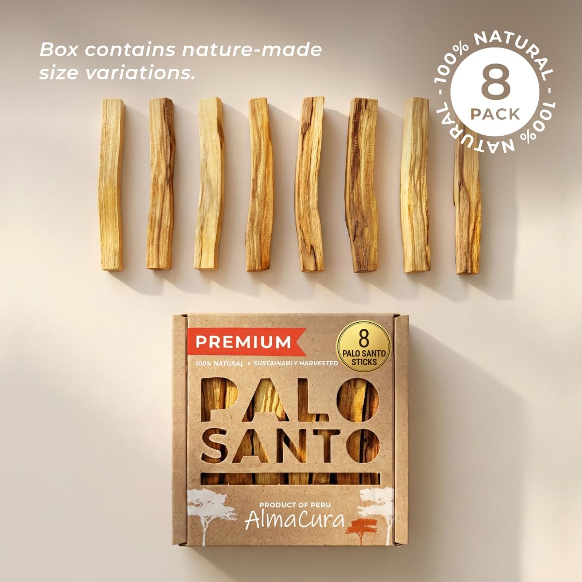 Palo Santo Sticks 8-Pack from Peru (Not Ecuador) for Smudging & Meditation | Wild-harvested from naturally fallen trees in Peru. Resin-rich wood for cleansing rituals, yoga, journaling, relaxation