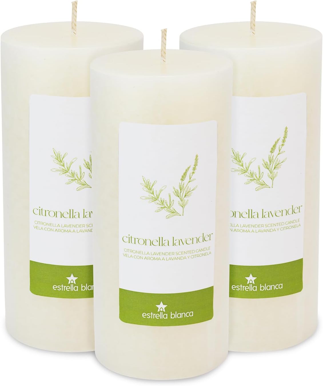 Citronella Lavender Candles - Citronella Scented Pillar Candle Ivory - 3x6 inch - 3 Pack - Long Lasting Burn Outside Candles for Garden Yard Balcony, Summer Camping
