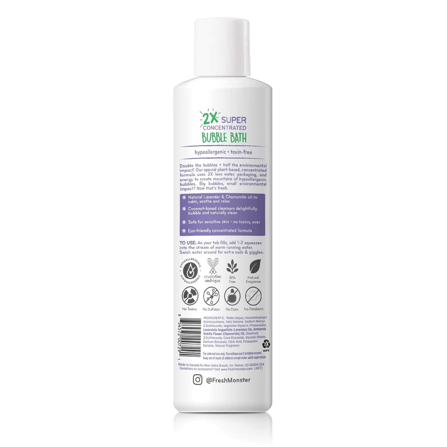 Fresh Monster Kids Foaming Bubble Bath | Hypoallergenic, Natural for Kids & Toddlers | Super Concentrated | Soothing Lavender Scent | Bath Time Essentials