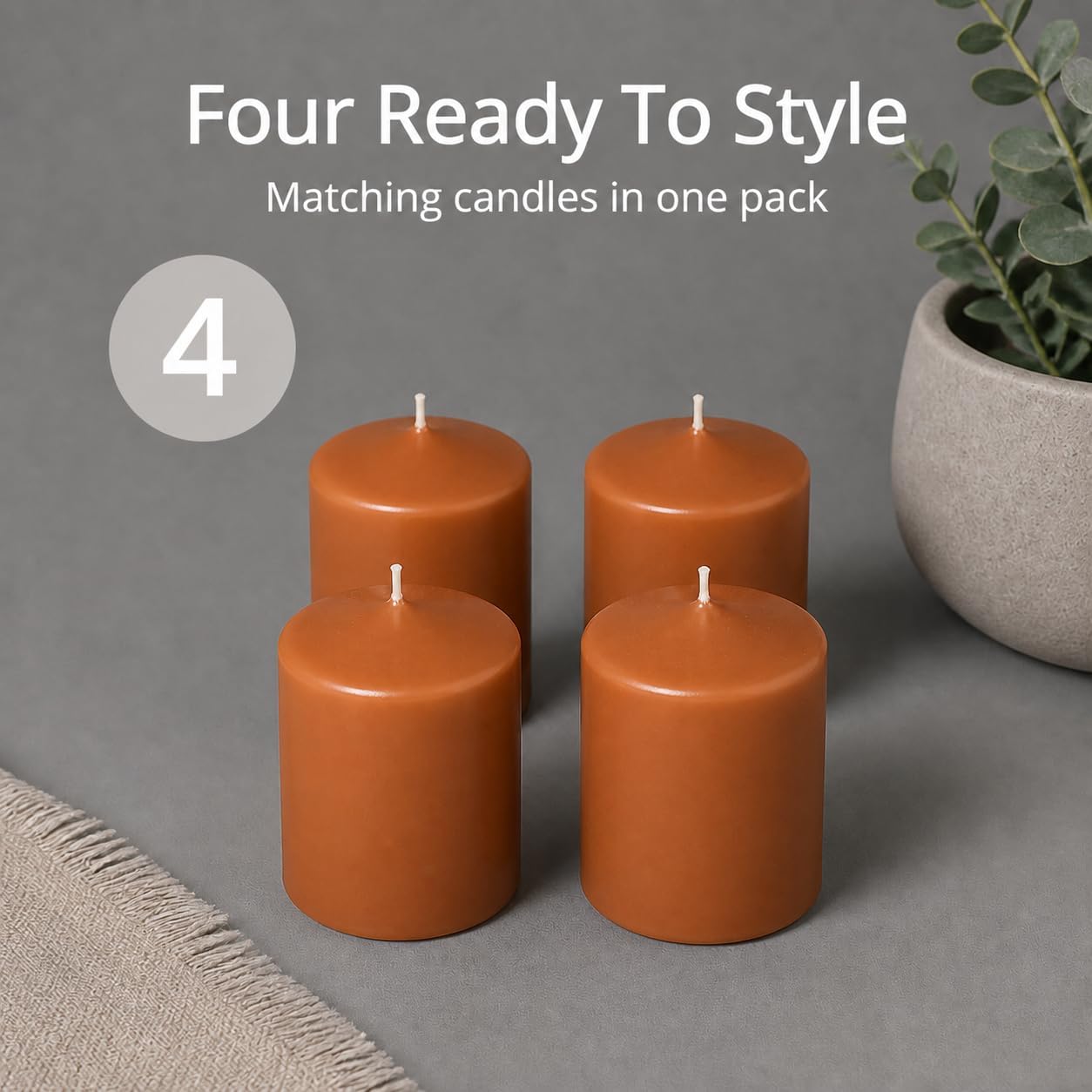 Yummi 2.25" x 3" Toffee Slim Round Pillar Candles - 4 per pack
