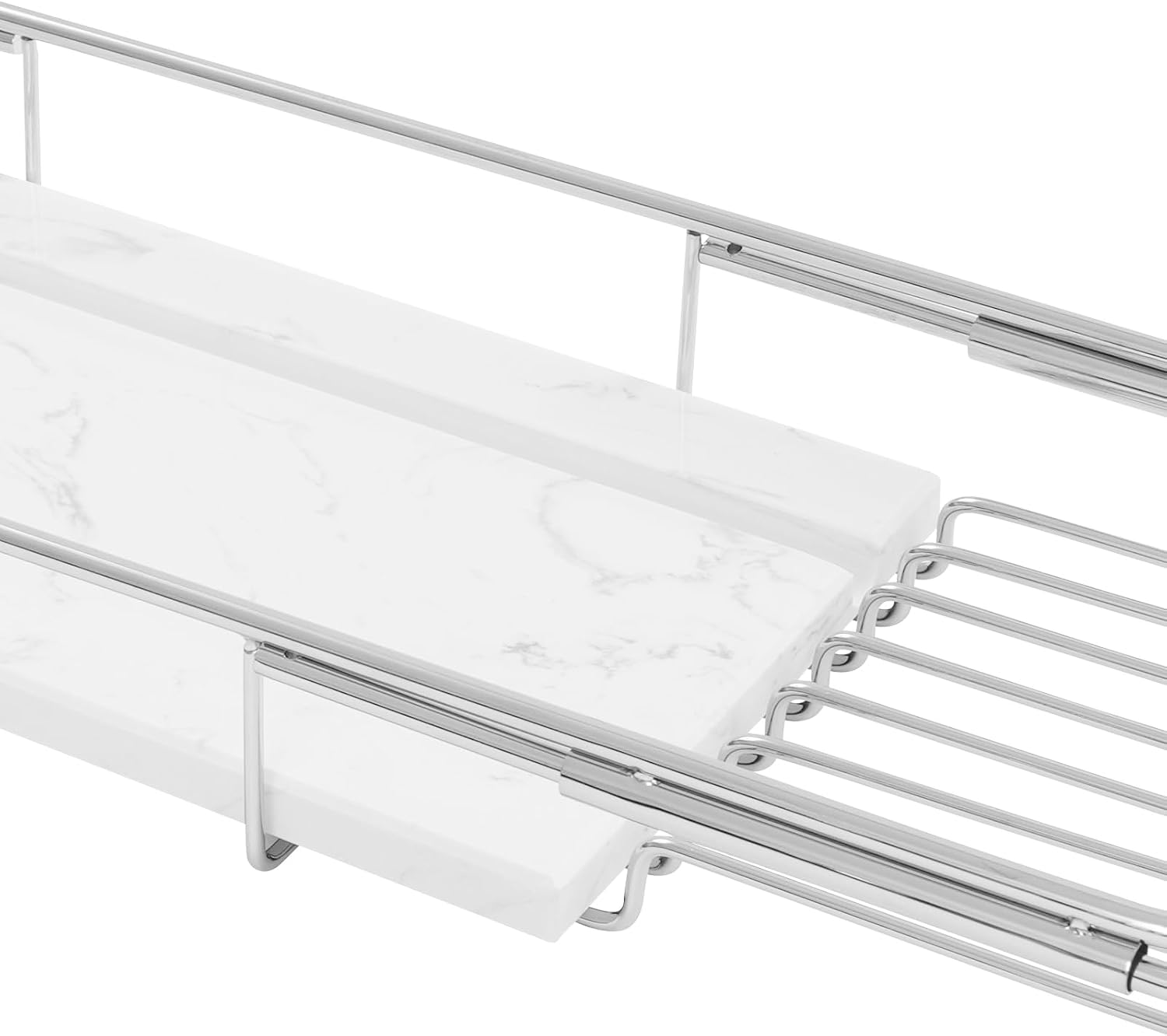Expandable Bathtub Tray Caddy for Bath Relaxing, Bath Table Tub Tray, Adjusts from 26.77-35.43 in, Ideal for Housewarming, Multifunctional Bathtub Bathroom Organizer (Silver+White)