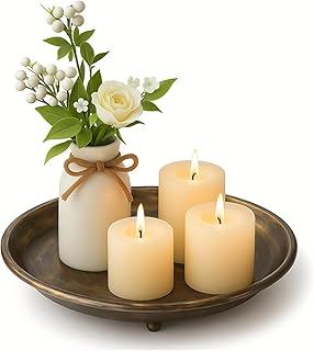 10” Candle Holder Plate Table Décor, Farmhouse Home Decorative Tray for Coffee Table or Dinning Table Centerpieces with 30” Wooden Bead Garland - Black