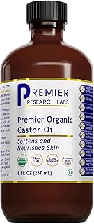 Premier Research Labs Organic Castor Oil for Face - Cold Pressed 100% Pure Castor Oil for Hair Growth, Skin & Body, Hexane Free - 8 Oz Bottle