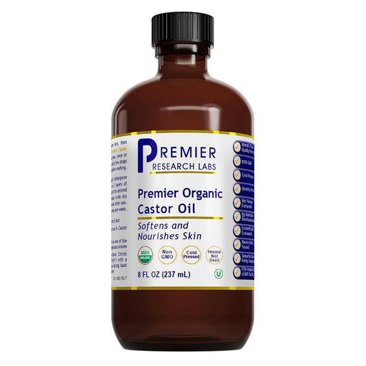 Premier Research Labs Organic Castor Oil for Face - Cold Pressed 100% Pure Castor Oil for Hair Growth