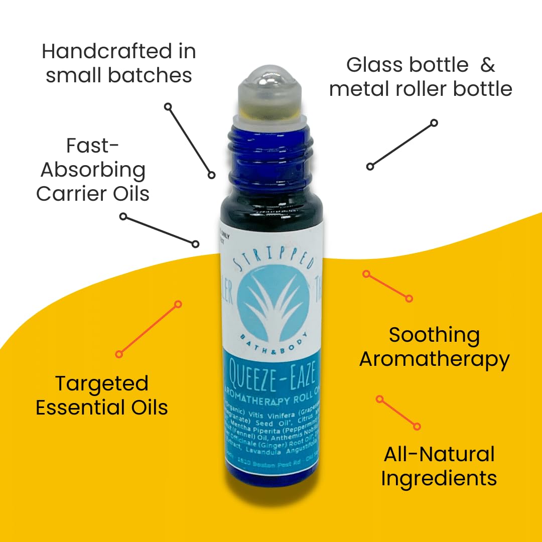 Stripped QUEAZE EAZE Essential Oil Roll On (12ml) | Nausea and Motion Sickness Aromatherapy Blend for Upset Stomach & Digestive Support, Natural Relief, Stocking Stuffer Gift Idea