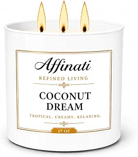 Affinati Coconut Dream 3-Wick Scented Candle – Large Soy Blend Candle, Strong Scent Throw Sweet Creamy Paradise Tropical Vibe Candle, Premium Clean Burning Aromatherapy Gift