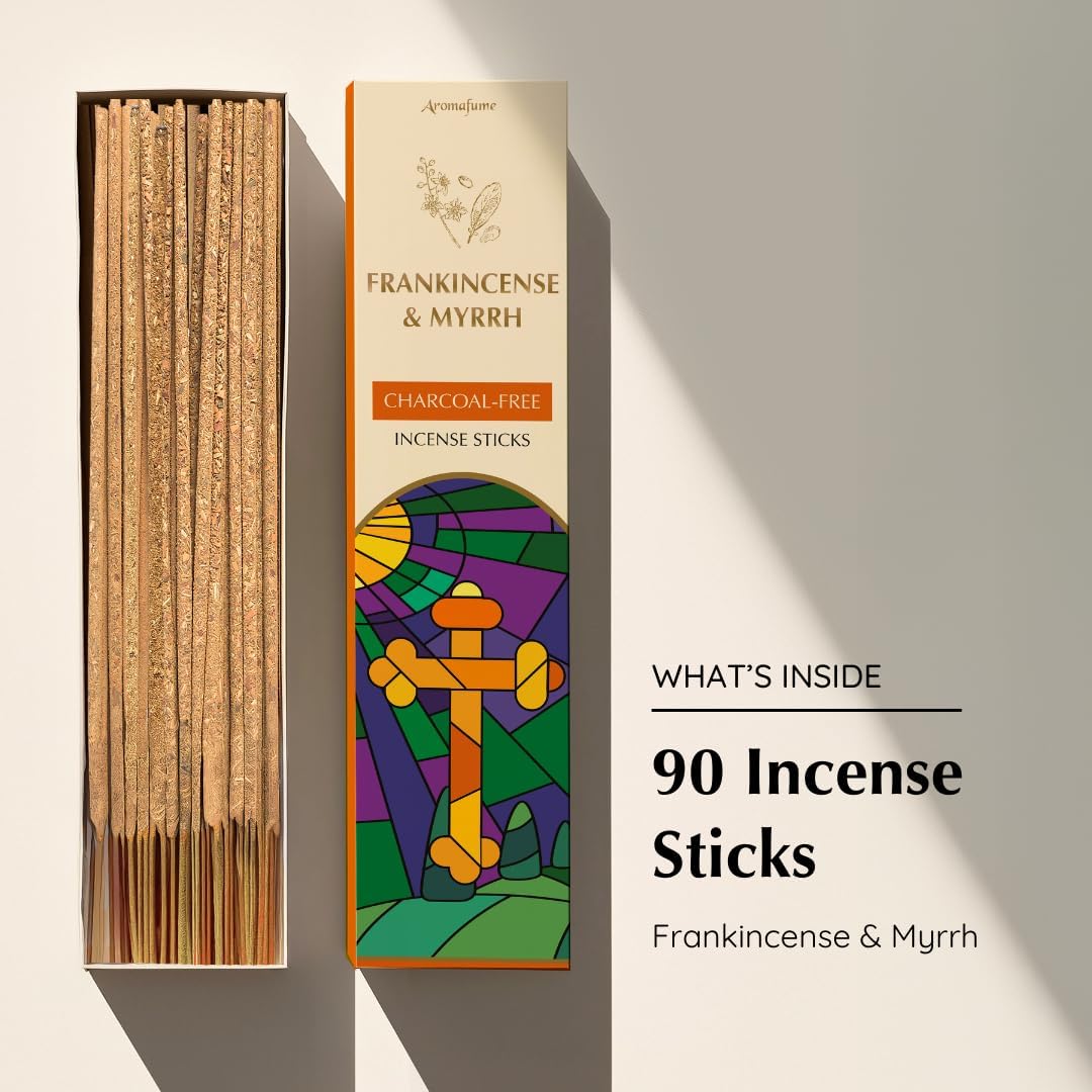 Frankincense & Myrrh Luxury Incense Sticks by Aromafume| 3x30 Sticks for Prayer, Meditation, Aromatherapy, Purification & Protection| Charcoal Free| Long Lasting Aroma, Spiritual Gifts