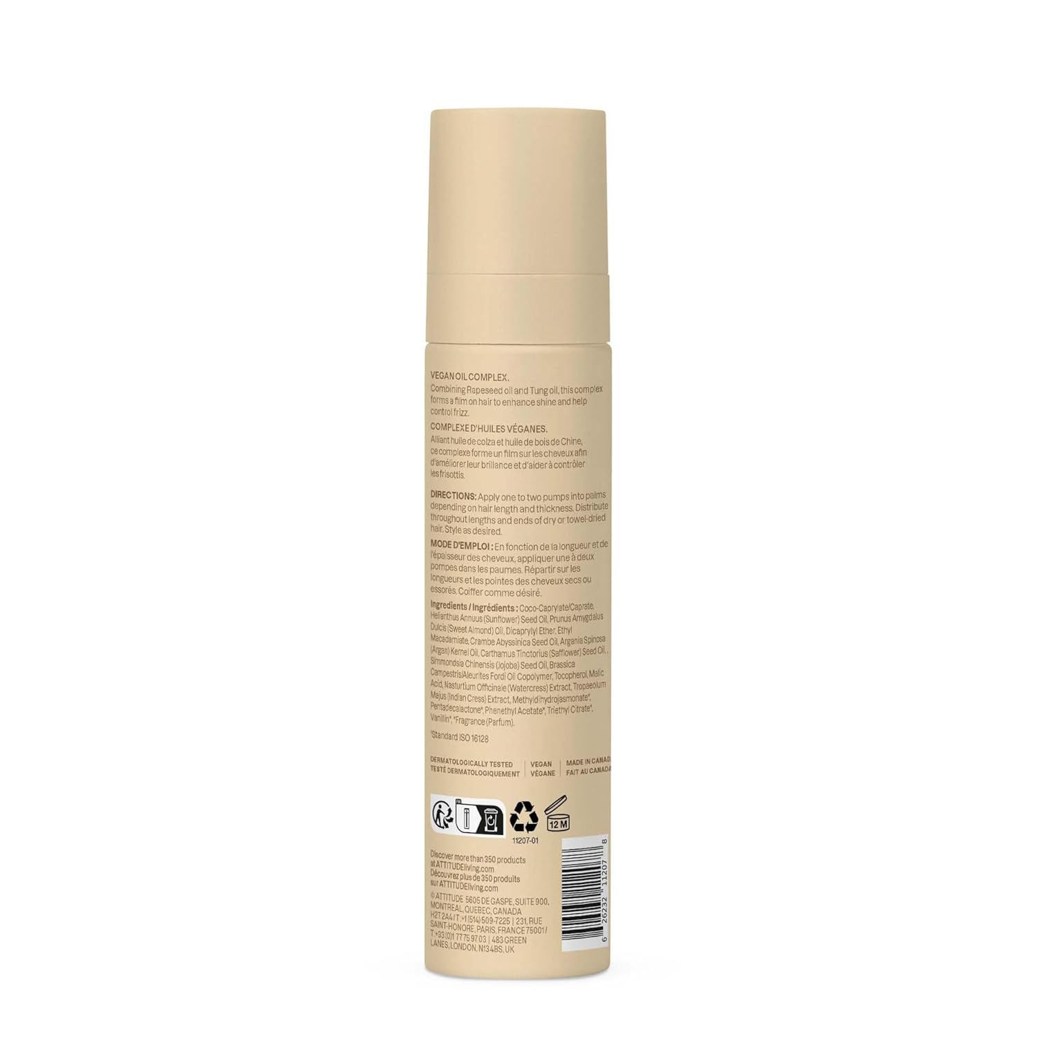 ATTITUDE Nourishing Hair Oil, Frizz Control, Shine Boosting, Vegan Oil Complex for Soft, Smooth Hair, Plant-Based, EWG Verified, Vanilla & White Flower Scent, 3 Oz