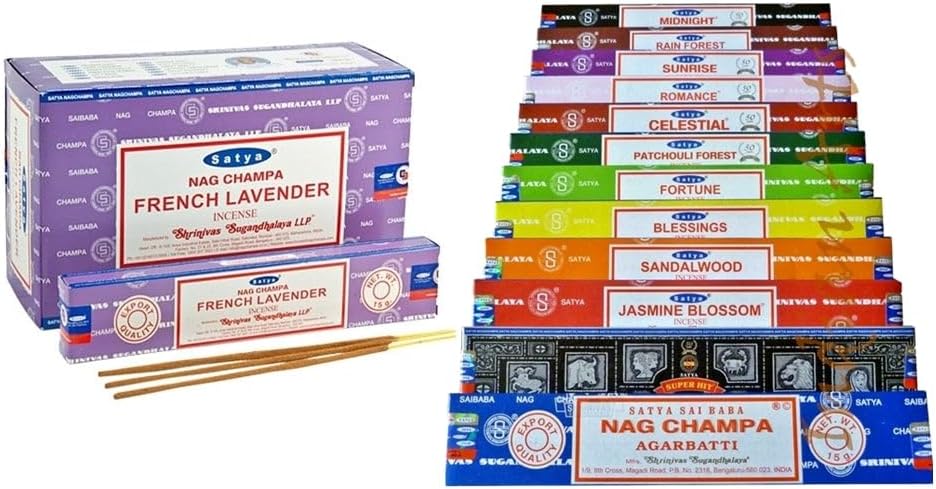 Satya Premium Incense Sticks Assorted Set, 12 Packs, 180 Sticks, for Meditation, Aromatherapy, Yoga