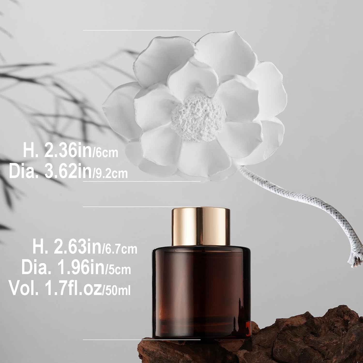 Room Scen Gift Set, Essential Oil Magnolia Breeze (1.7 fl.oz|50ml) and Diffuser, 60-Days Natural Air Freshener Non-Toxic Strong Fragrance Big Flower Diffuser Make Home Smell Good