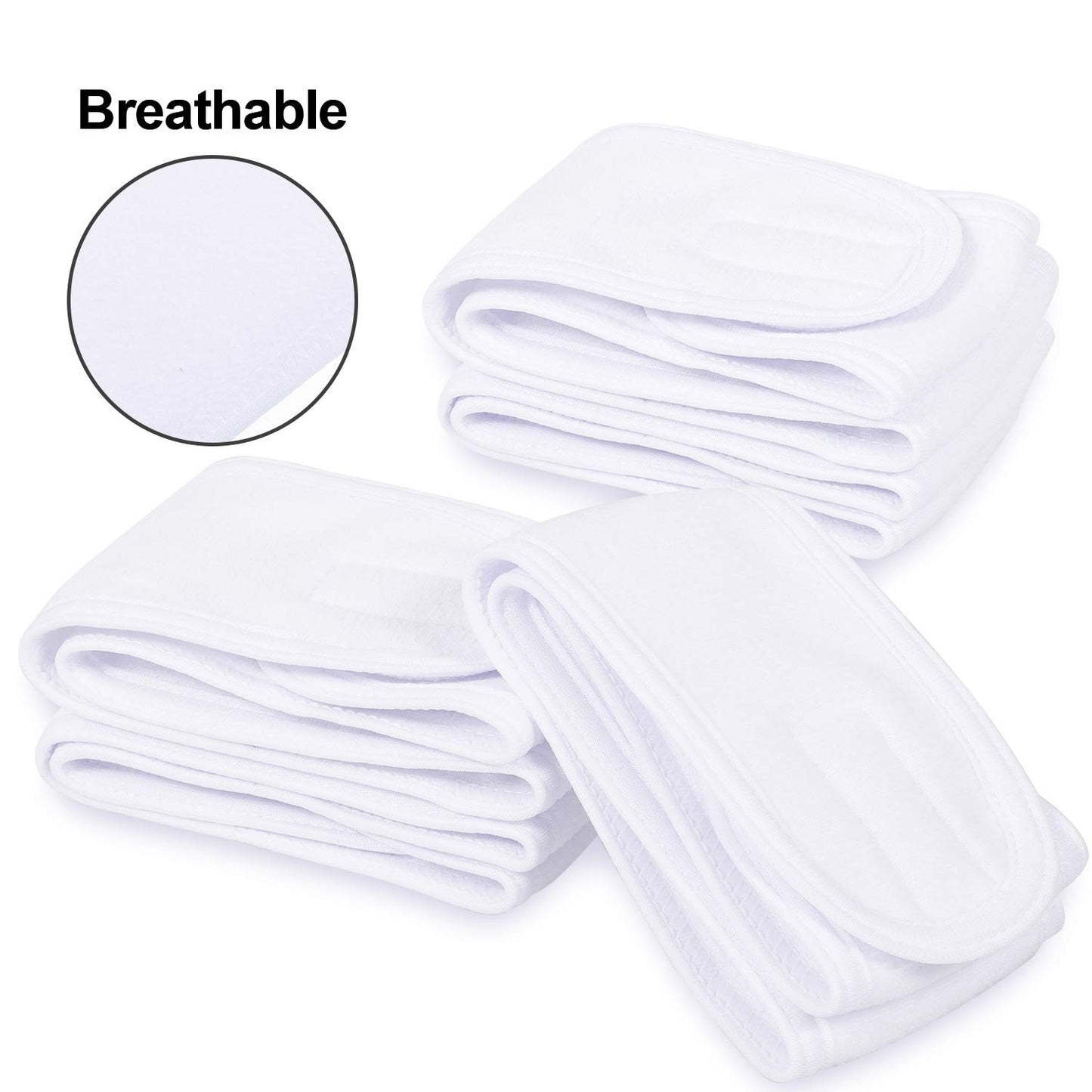 Whaline Spa Facial Headband Head Wrap Terry Cloth Towel, 4 Counts, White | Stretch, for Bath Makeup and Sport