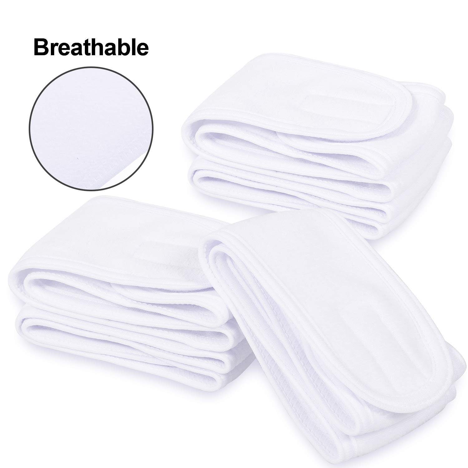 Whaline Spa Facial Headband Head Wrap Terry Cloth Towel, 4 Counts, White | Stretch, for Bath Makeup and Sport