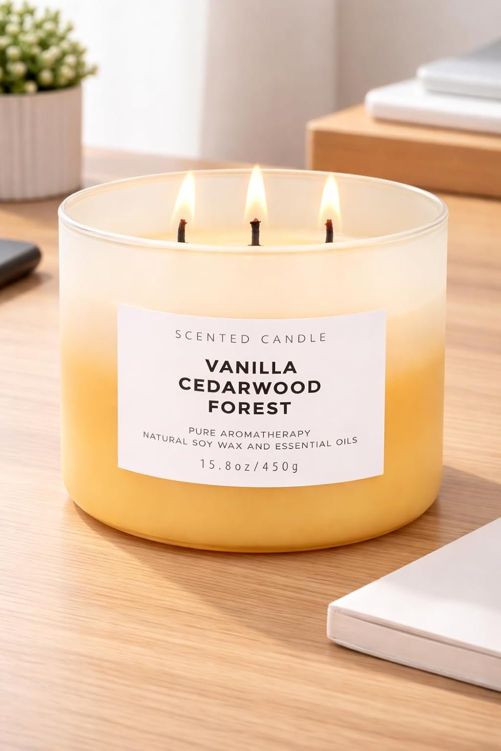Vanilla Cedarwood Forest Candle | 3-Wick Large Scented Soy Candles 15.8 oz | Aromatherapy Vanilla Candle for Women & Men | Warm Woody Cozy Home Scent | Long Lasting Clean Burn
