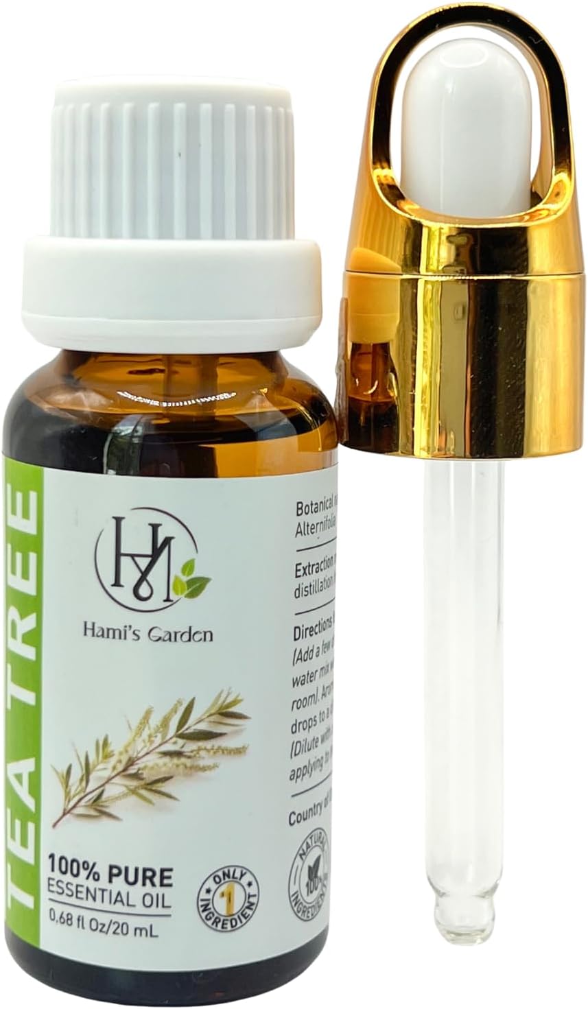 Hami’s Garden Tea Tree Essential Oil – 100% Pure and Natural – Premium Grade with Glass Dropper – for Massage, Skin Care, Household Application and Diffuser – 0.68 fl Oz/20 mL