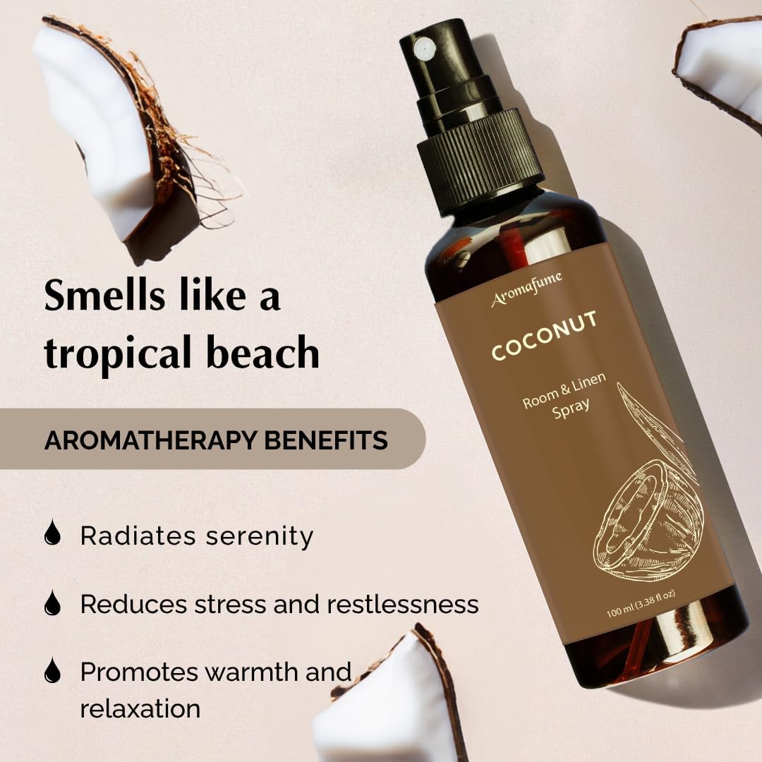 Coconut Room, Linen & Pillow Spray by Aromafume | 100ml/3.38 fl oz | with Pure Coconut Essential Oil | Aromatherapy Spray for Relaxation, Sleep & Stress Relief | Mist for Bedding, Fabrics
