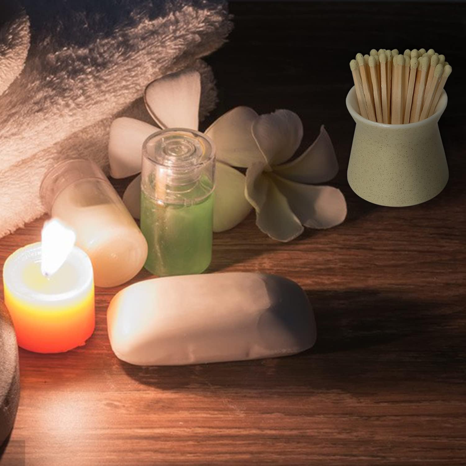 2 Pack Match Holder with 6 Pcs Strikers, Handmade Ceramic Match Box for All Matches, Cute Home Decor Match Jar with Striker for Candle, Fireplace, Parlor. (Sold Without Matches) (Off White)