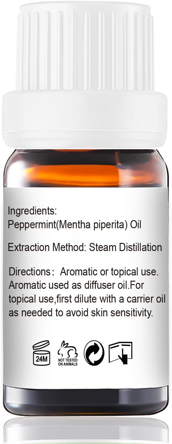GM Gumili Peppermint Essential Oil - 100% Pure Natural Oil for Aromatherapy Diffuser, Room Spray, Skin Care, Hair Growth & Cooling Relief - 10mL Glass Bottle