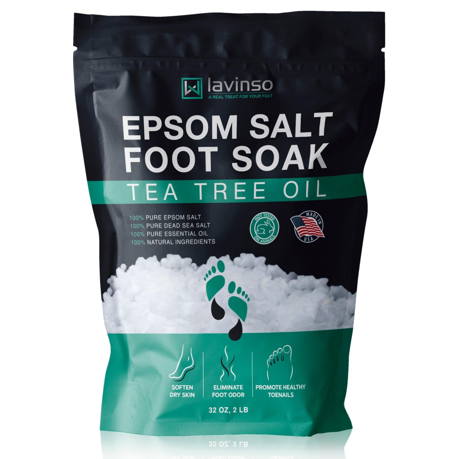 Tea Tree Oil Foot Soak with Epsom Salt - Made in USA - for Toenail Health, Athletes Foot, Stubborn Foot Odor, Softens Calluses & Soothes Sore Tired Feet - 2 LB
