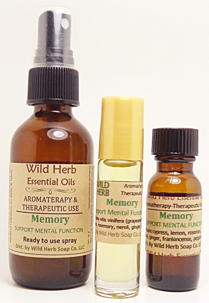 Wild Herb 100% Pure Memory Essential Oil Blend - Organic Brain Boost - Great for Use During School/College, Remembering Speeches or Lines in a Play, Aging Adults, etc. (.33 oz. Roll On, Diluted)
