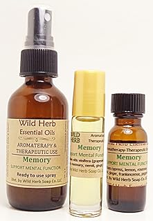 Wild Herb 100% Pure Memory Essential Oil Blend - Organic Brain Boost - Great for Use During School/College, Remembering Speeches or Lines in a Play, Aging Adults, etc. (.33 oz. Roll On, Diluted)