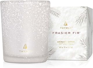 Thymes Frasier Fir Flocked Jar Candles – Holiday Scented Candles for Home with Notes of Crisp Siberian Fir, Cedarwood & Sandalwood – Luxury Home Decor Gifts for Women & Men (Votive, 2 oz)