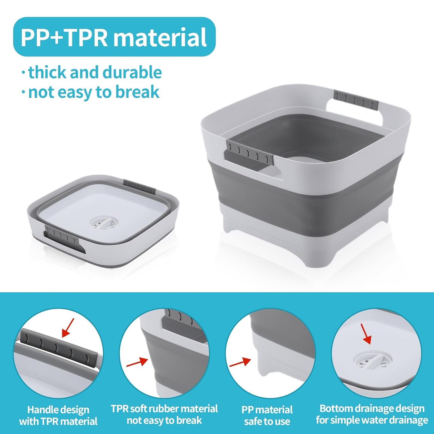PandaEar Collapsible Baby Bottles Wash Basin, Foldable Wash Tub with Drain Plug for Infant Essentials, Bottles, Breast Pump, Kitchen, Camping, and Travel Use