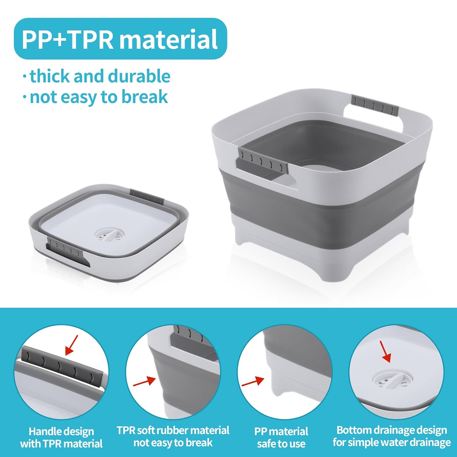 PandaEar Collapsible Baby Bottles Wash Basin, Foldable Wash Tub with Drain Plug for Infant Essentials, Bottles, Breast Pump, Kitchen, Camping, and Travel Use