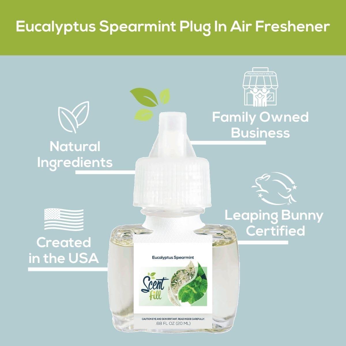 Scent Fill Eucalyptus Spearmint Plug in Air Freshener, 4 Scented Oil Refills