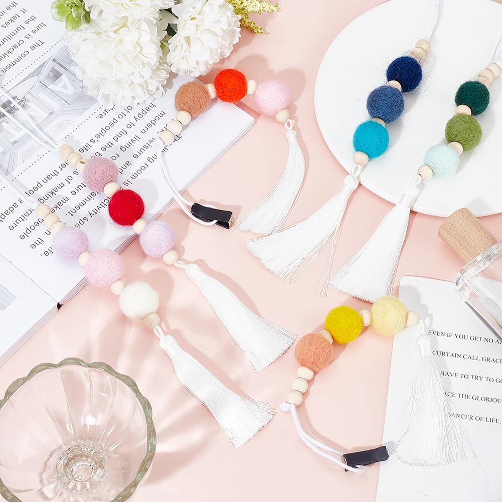 10Pcs Felt Ball Car Diffuser Aromatherapy Essential Oil Car Vent Clip Diffuser Felt Wooden Bead Bohemian Tassels Car Hanging Ornament Clip for Car Air Freshener Vent Diffuser Car Decor Charm
