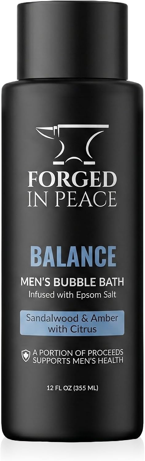 Men’s Bubble Bath with Epsom Salt & Aloe - Sandalwood, Amber & Citrus | Muscle Recovery, Skin Care, Stress Relief | 12 Fl Oz | Supports Men's Health