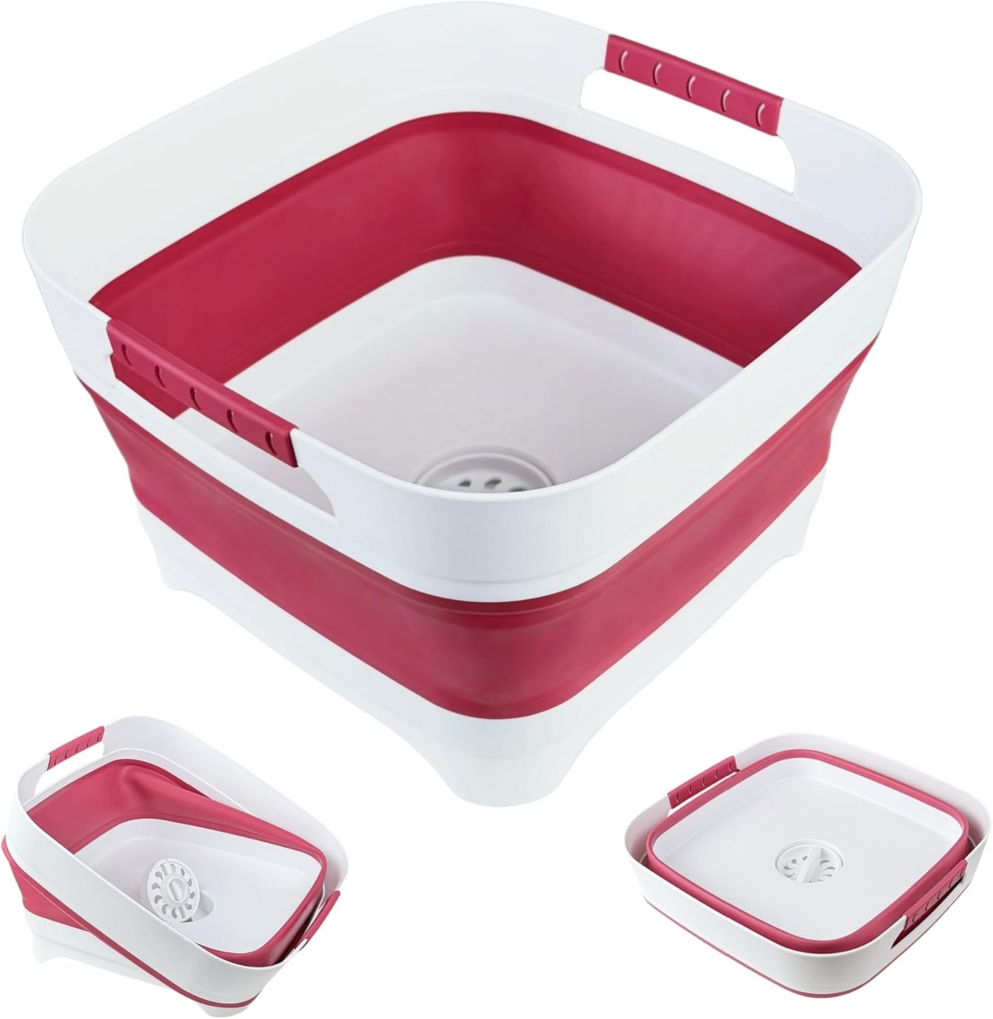 GIMWA 2.6 Gal(10L) Collapsible Camping Sink, Magenta Space-Saving Collapsible Dish Basin with Drain Plug for bottle washing, Collapsible Bucket for RV Essentials and Foot Soaking