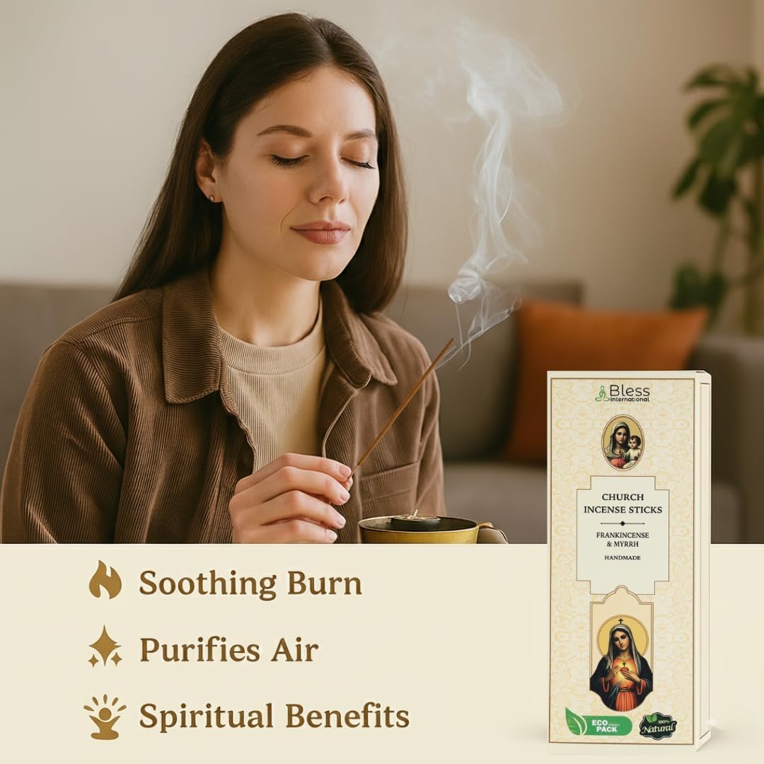 Bless-Church-Frankincense 100%-Natural-Handmade-Hand-Dipped-Incense-Sticks Organic-Chemicals-Charcoal-Free Purification-Relaxation-Positivity-Yoga-Meditation Best-Woods-Scent (15 Sticks (1.7 OZ))