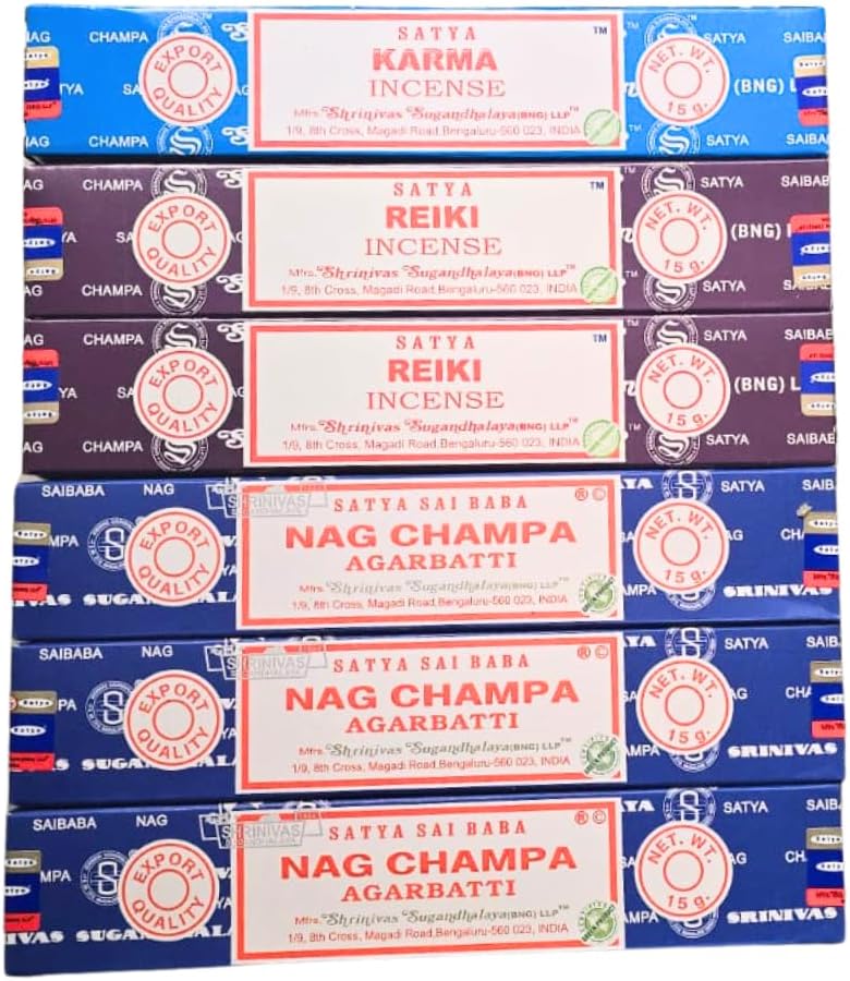 Satya with ANKCIENSE Incense Holder Pack of 3 fragrances Variety Pack of 90 Sticks. Nag Champa, Reiki & Karma Insense Insence
