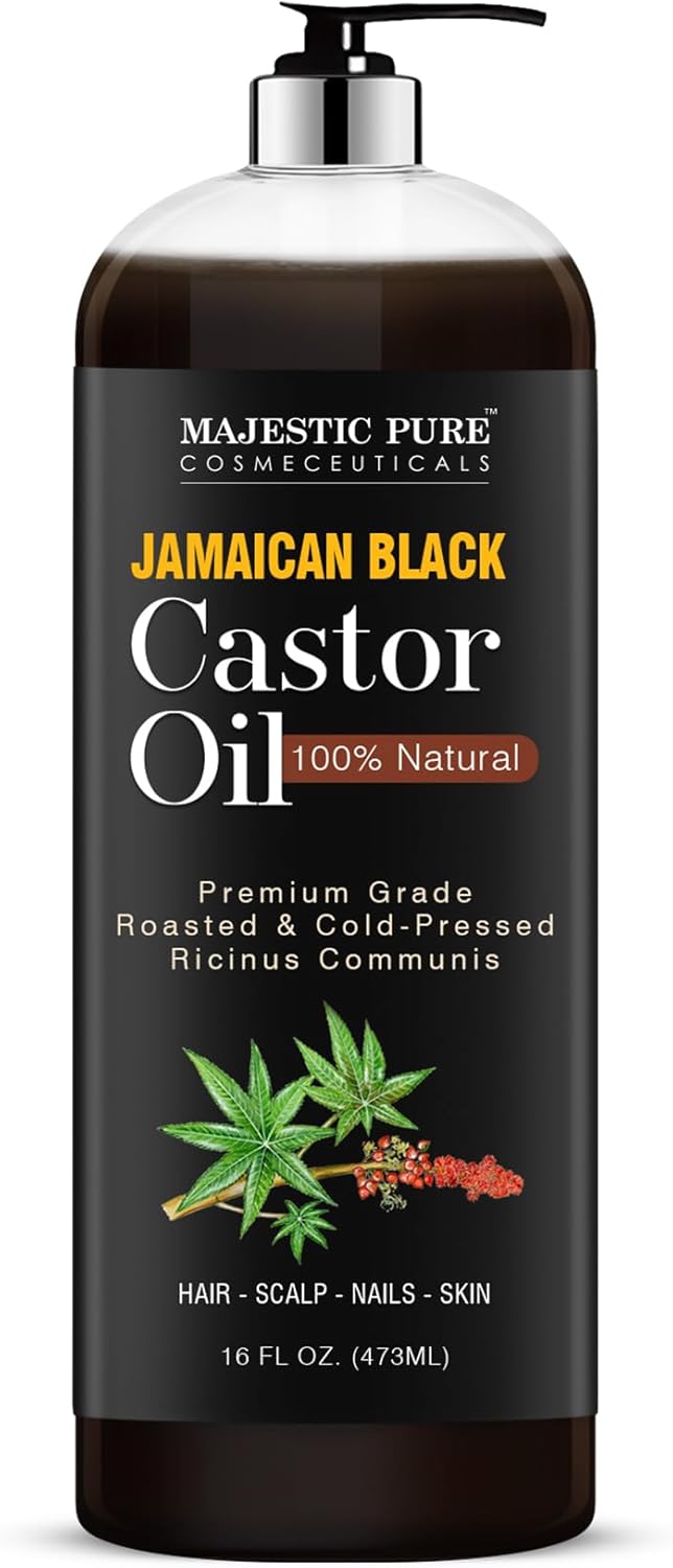 MAJESTIC PURE Pure Jamaican Black Castor Oil for Hair Care, Strengthening, Nourishing, and Volumizing Formula - Non GMO Verified, 16 Fl Oz